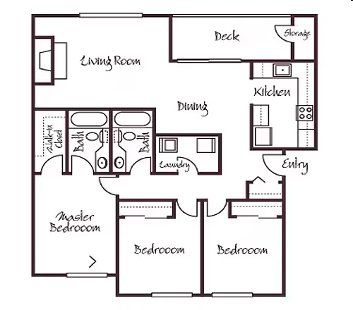 3 Bedrooms, 2 Bathrooms 28202 floor plan